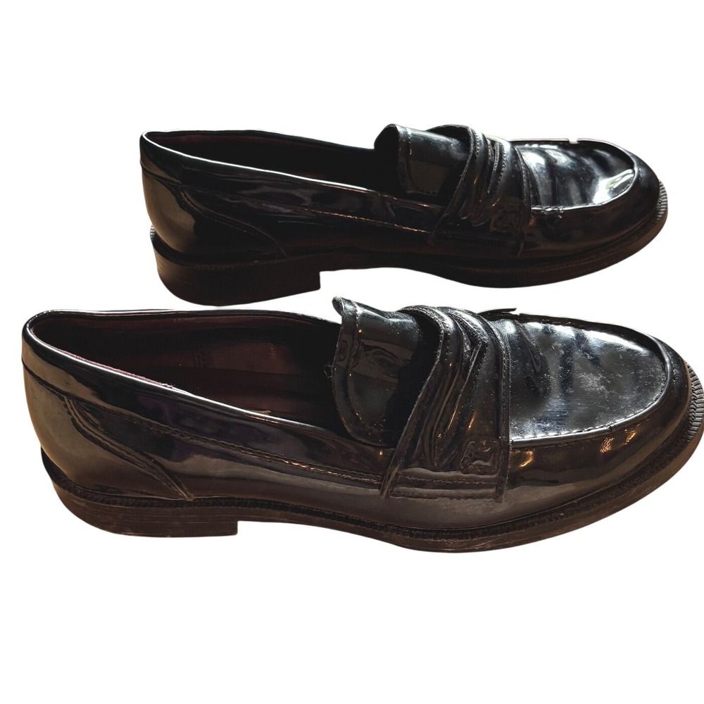 Franco Sarto Lillian Black Patent Loafers Womens 6.5M Slip On Penny Shoes